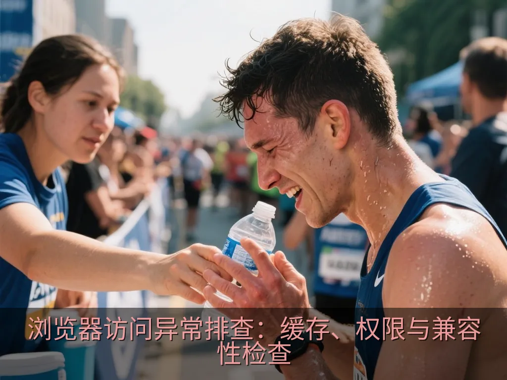 手机与电脑旁的网页权限设置面板和逐项检查清单的编辑插画